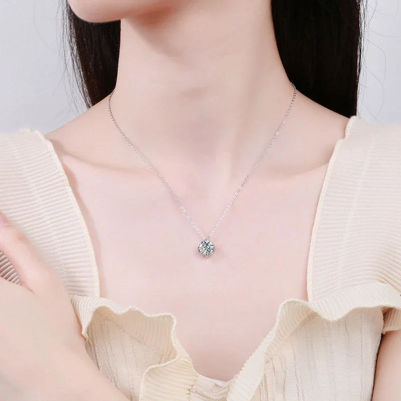 NeeTim 1ct 2ct 3ct D VVS1 Moissanite Necklace for Women Sterling Silver 925 with White Gold Plated Lab Diamond Sparkling Pendant Vera Lux