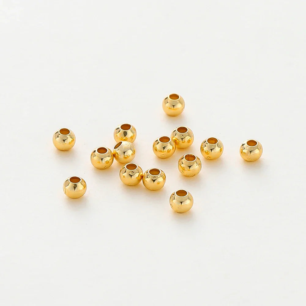 30-100Pcs 14K/18K Gold Color Plated Brass 2/2.5/3/4/5/6mm Spacer Beads for Jewelry Making Beads Accessories Findings Wholesale Vera Lux
