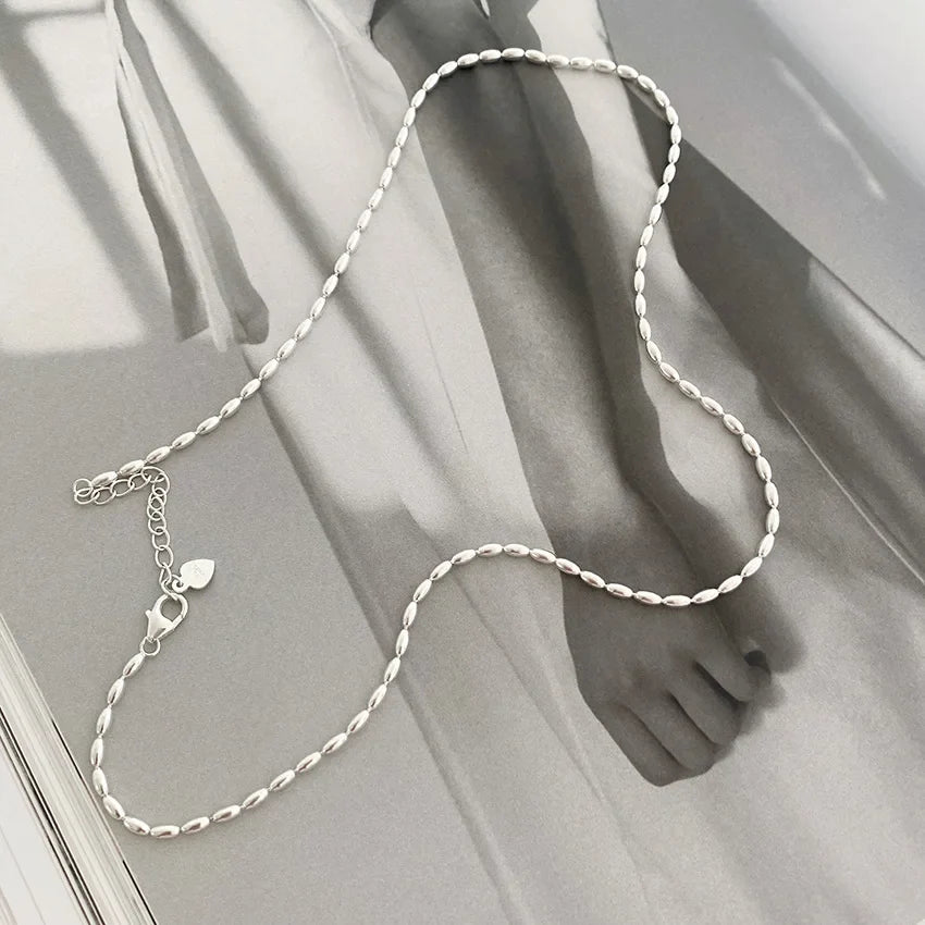 45/55CM Length 925 Sterling Silver Neck Rugby Rice Grains Chain Necklaces Women Luxury Jewelry Charms Accessories Argent 925 Vera Lux