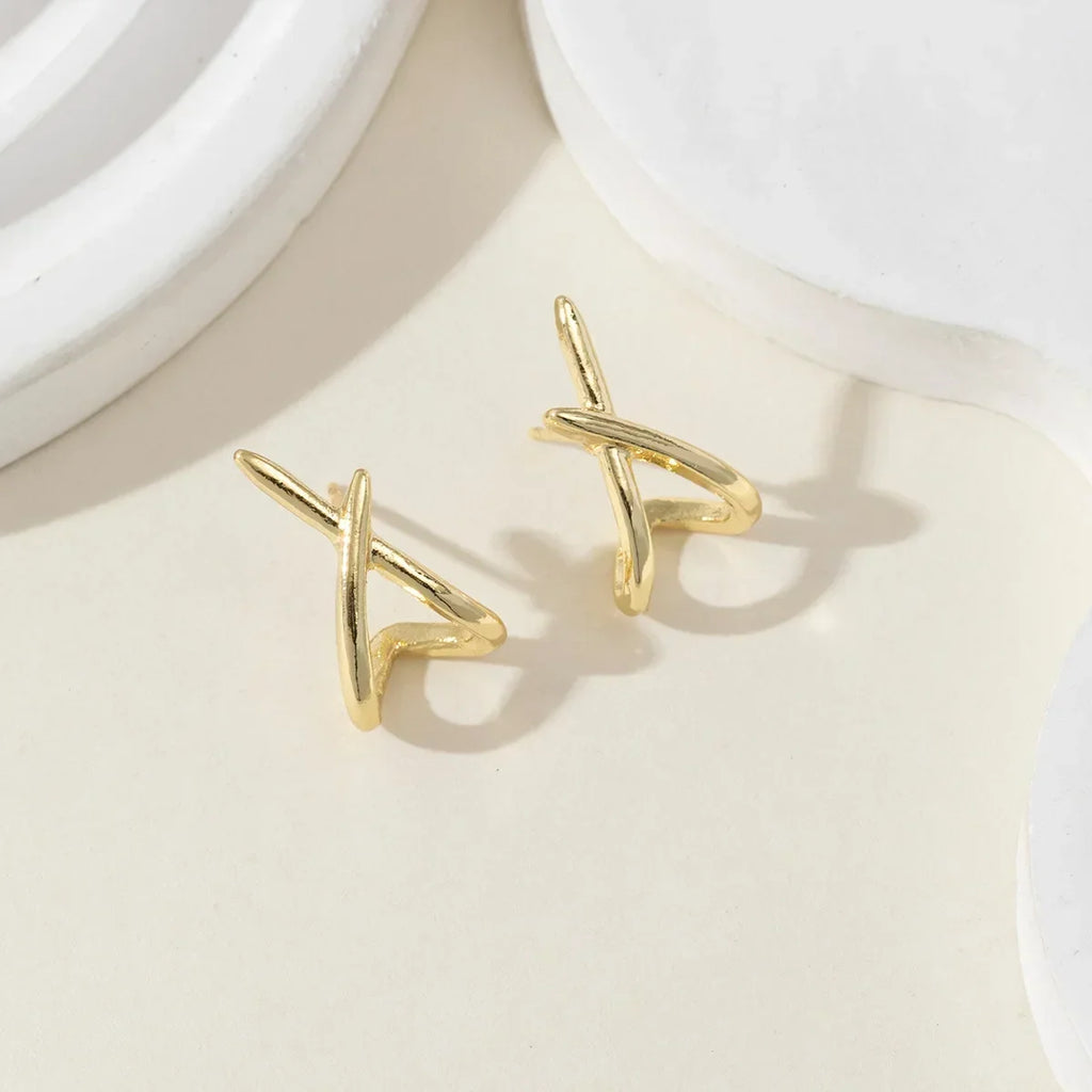 LATS Trendy Gold Color Cross Stud Earrings for Women Dainty Simple Minimalist Earring Fashion Jewelry Party Gifts Wholesale Vera Lux