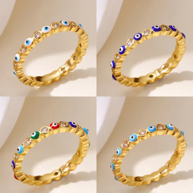 Zircon Evil Eye Rings For Women Gold Color Stainless Steel Evil Eye Finger Ring Lucky Aesthetic Turkish Waterproof Jewelry Gift Vera Lux