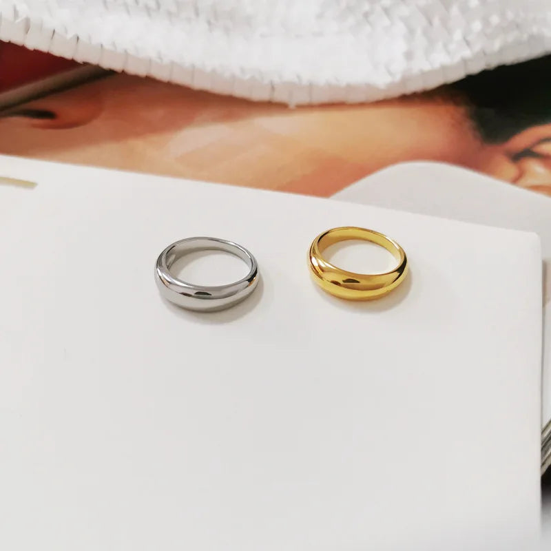 Simple Stainless Steel Women's Ring Glossy Curved Gold Color French Punk Party Ornaments for Woman Wholesale Dropshipping Vera Lux