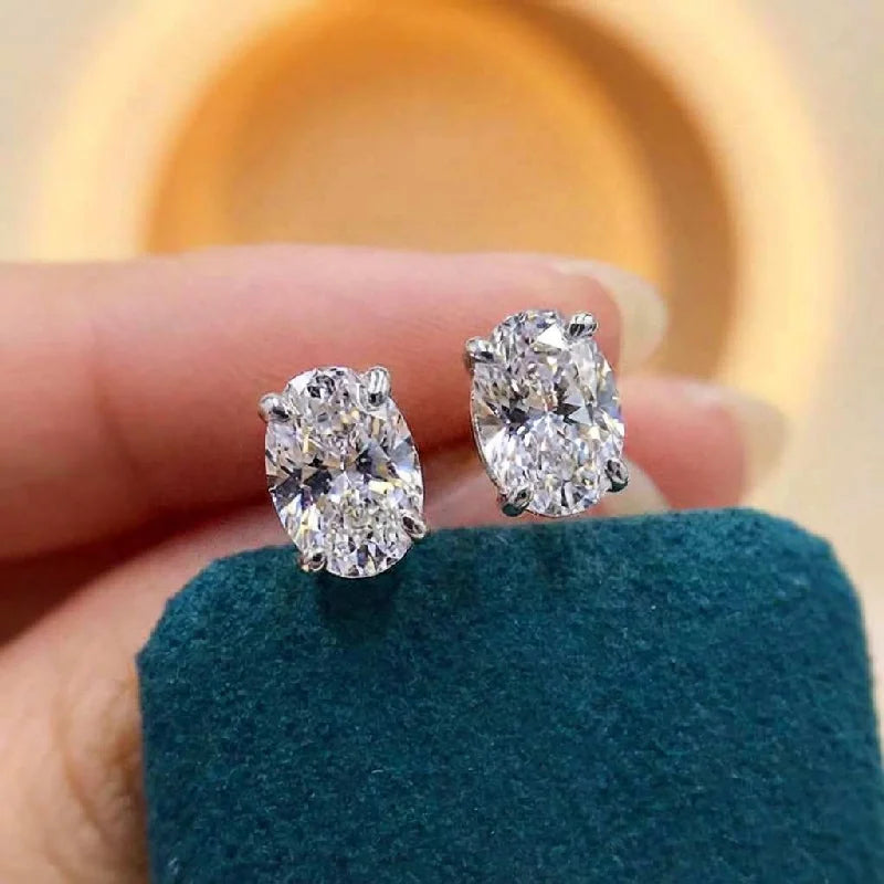 925 Sterling Silve Trendy Sparkling Zircon Oval Stud Earrings for Women Gift Party Fine Jewelry Gift Vera Lux