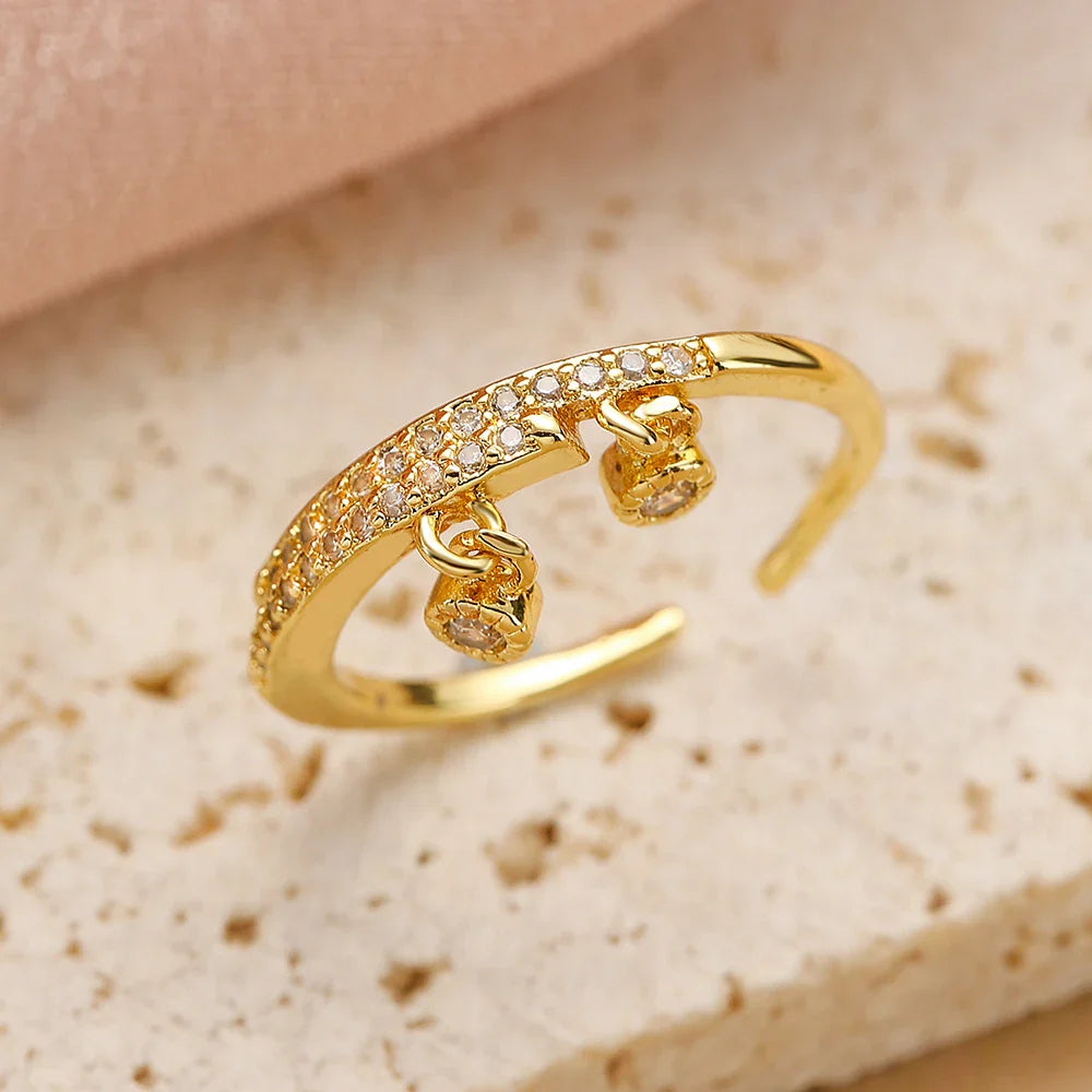 NEWBUY Unique Design Heart Lock Love Open Rings For Women Girl Gold Color High Quality Engagement Jewelry Femme Bijoux Vera Lux