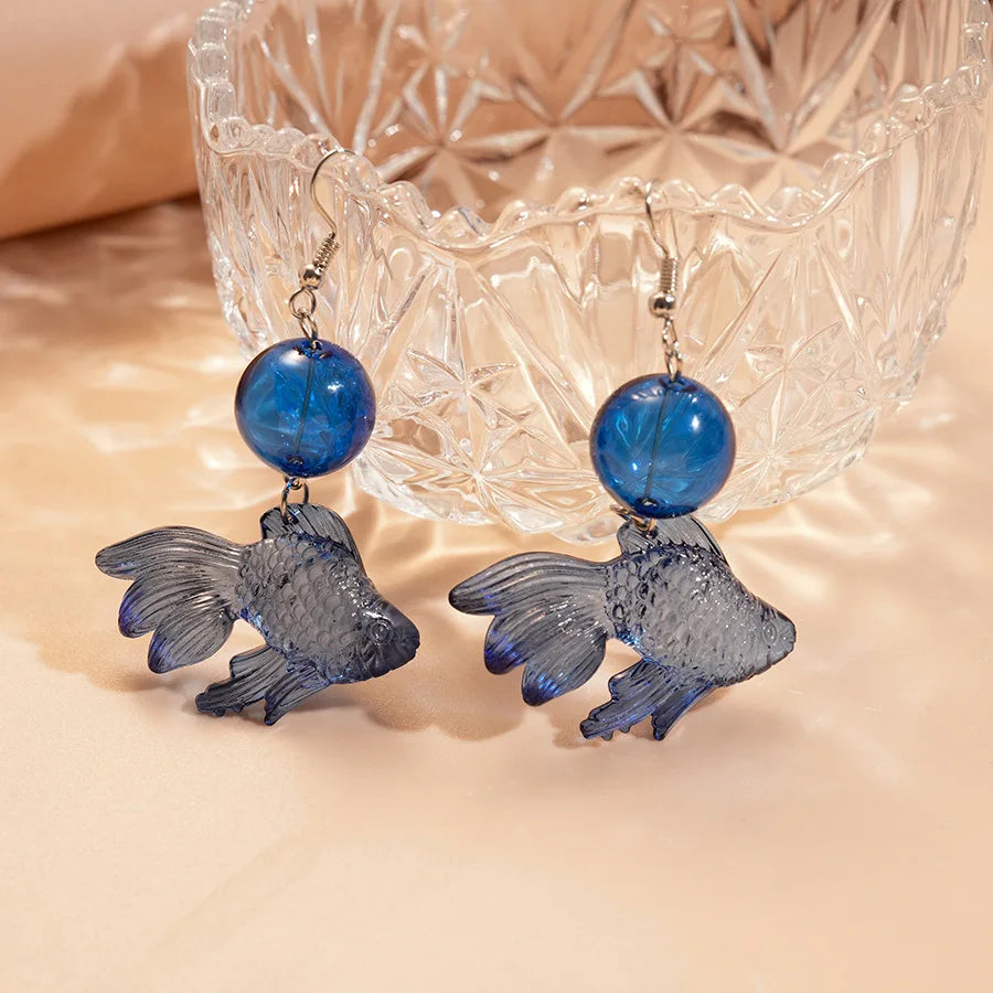 Creative Goldfish Earring Unique Transparent Goldfish Pendant Earring Cute Koi Fish Drop Earrings Personalized Jewelry Wholesale Vera Lux