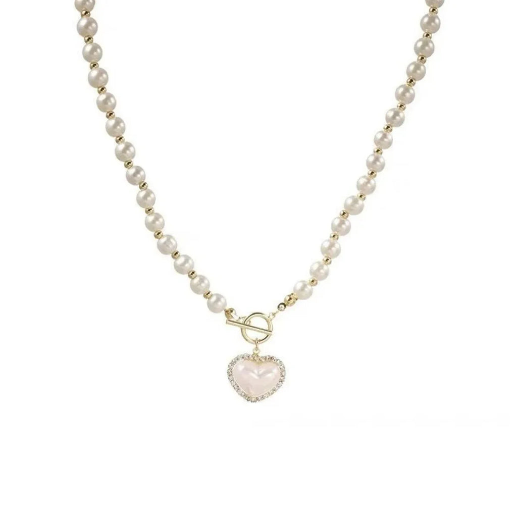 Elegant Pearl Necklace For Women Heart Pendant Necklaces Luxury Imitation Pearls Chain Necklaces Korean Jewelry Girls Gifts Vera Lux