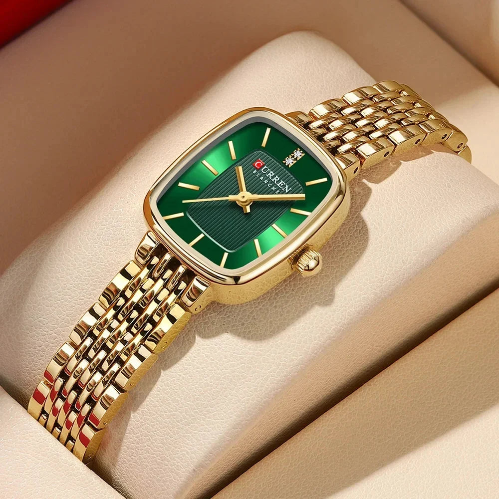 CURRN 9093 Women's Quartz Watch Fashion Leisure Diamond Simple Gold Silvery Steel Strip Wristwatch for Ladies Gift Clock Vera Lux