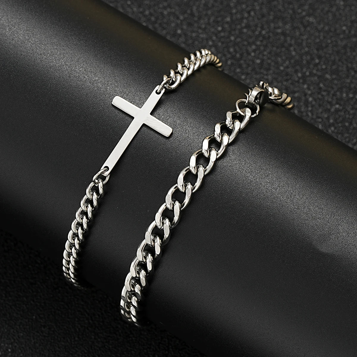 2024 New Stainless Steel Cross Cuban Chain Bracelet Set for Men Hip Hop Punk Snake Chain Bracelets Fashion Unisex Jewelry Gifts Vera Lux