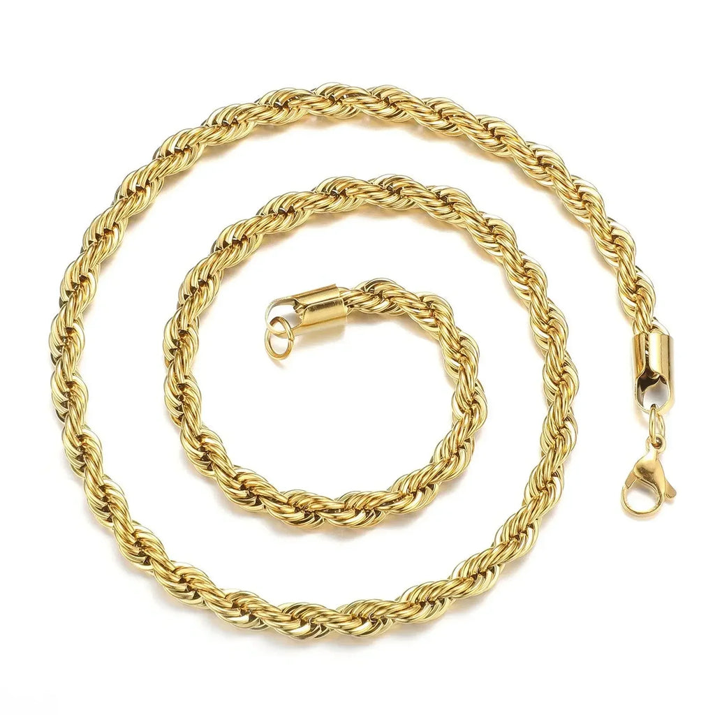 2-6MM Gold Color Twisted Rope Chain Necklace Stainless Steel Never Fade Waterproof Choker For Men Women Fashion Jewelry Vera Lux