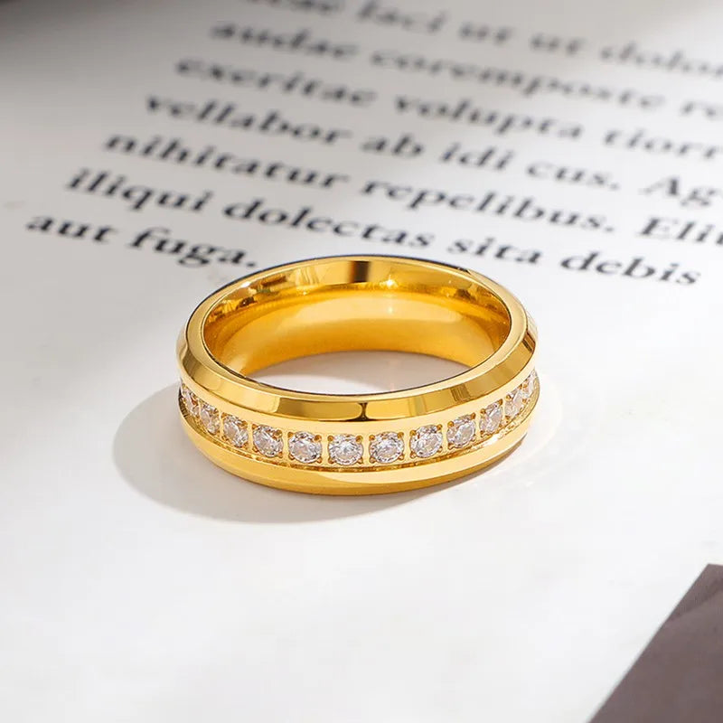 6mm Stainless Steel Groove CZ Eternity Ring Wedding Band for Women Men Size 5-10 Vera Lux