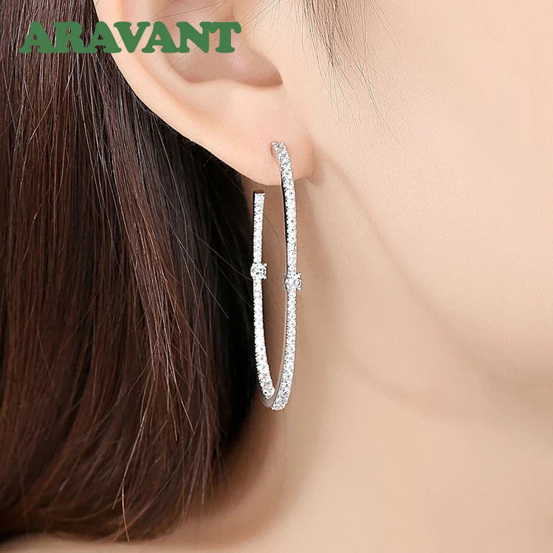Aravant 925 Silver 48mm Zircon Hoop Earrings For Women Girls Fashion Jewelry Vera Lux