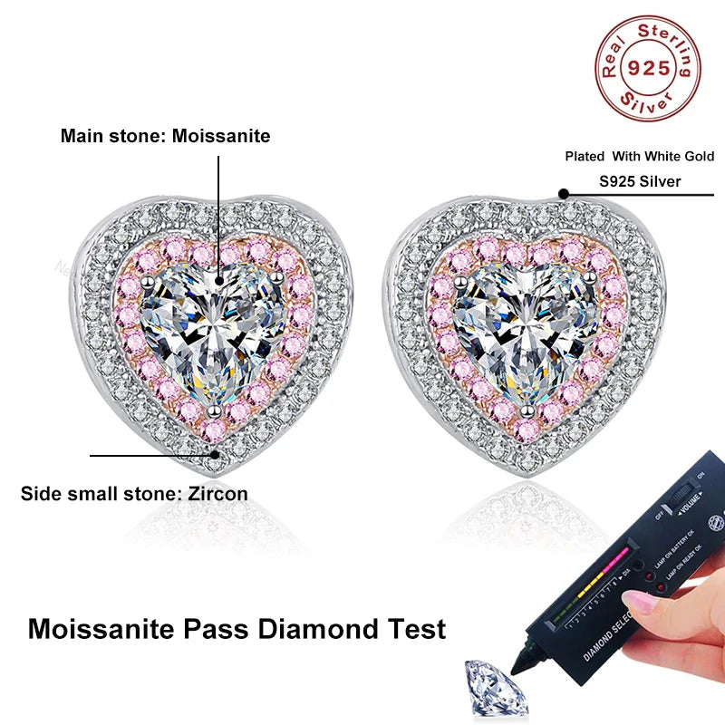 NeeTim 0.5ct Moissanite Earrings for Women Heart Shaped Lab Diamond Ear Studs 925 Sterling Silver Party Wedding Fine Jewelry Vera Lux