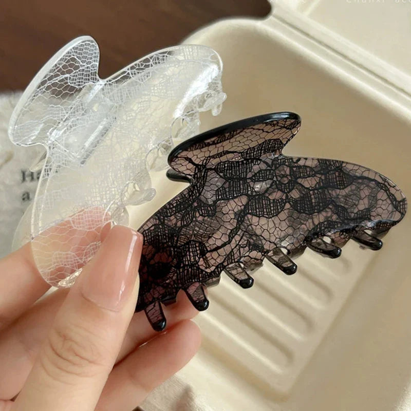 8.5Cm New Korean Woman Senior Lace Pattern Hair Claw Barrettes Girl Fashion Hair Clips Hair Headwear Hair Accessories Hairpins Vera Lux