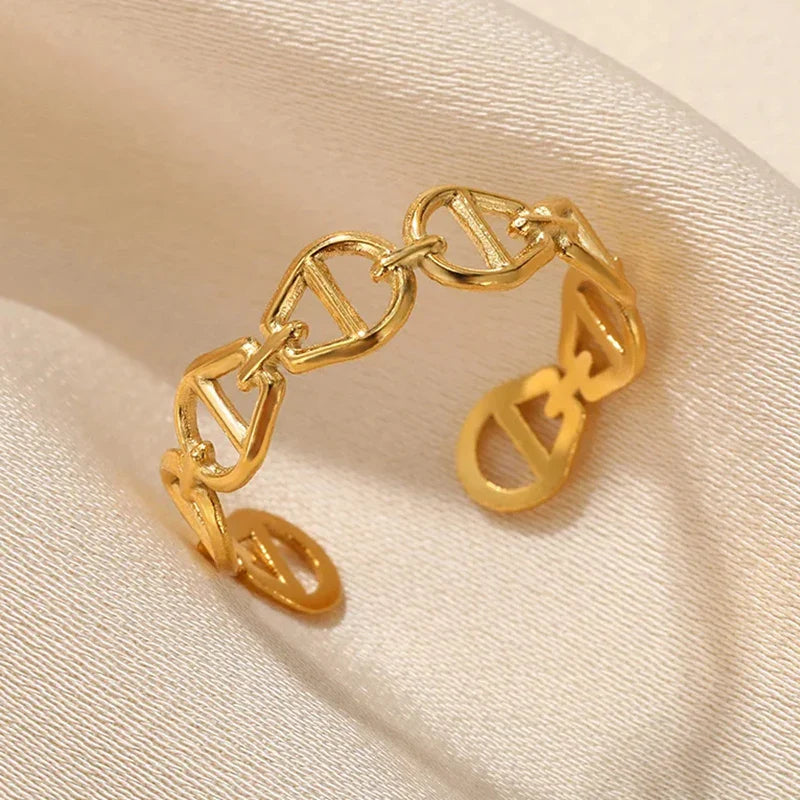 316L Stainless Steel Rings for Women Gold Color Multilayer Geometric Open Ring Vintage Waterproof Wedding Aesthetic Jewelry Gift Vera Lux