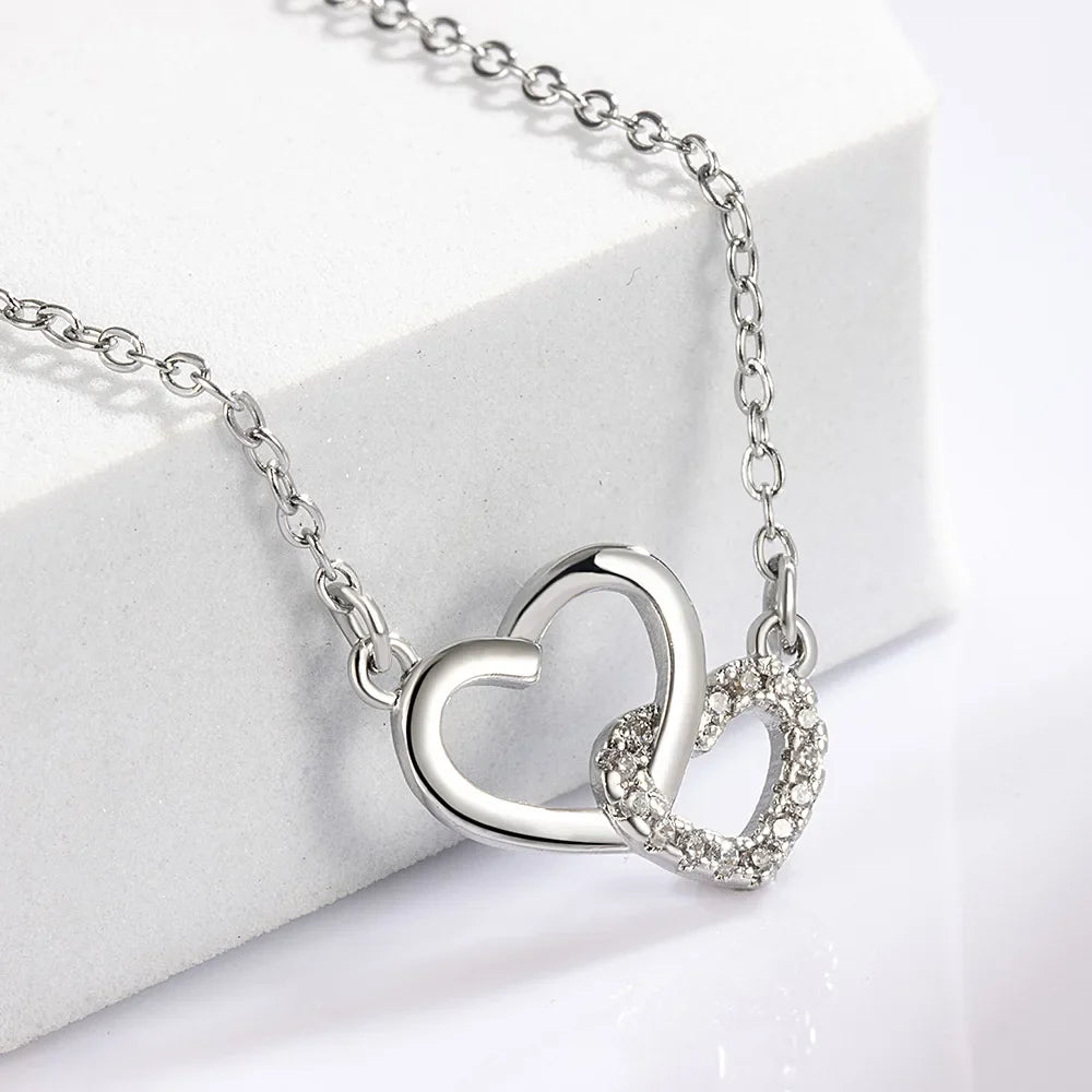 925 Sterling Silver Zircon Double Heart Necklaces For Women Girls Wedding Luxury Designer Jewelry Accessories Argent 925 Vera Lux