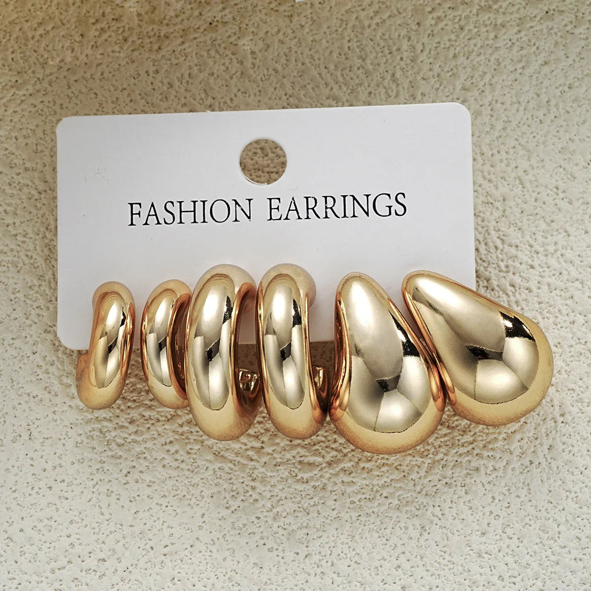 6pcs Chunky Gold Plated Waterdrop Hoop Earring Set For Women European and American Minimalist Smooth Circle Drop Earring Jewelry Vera Lux