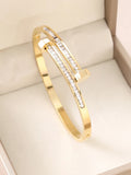 1pc 18K Gold Plated Stainless Steel Stackable Bracelet With Chain And Clover Design, Fashion Style For Women, Suitable For Casua Vera Lux