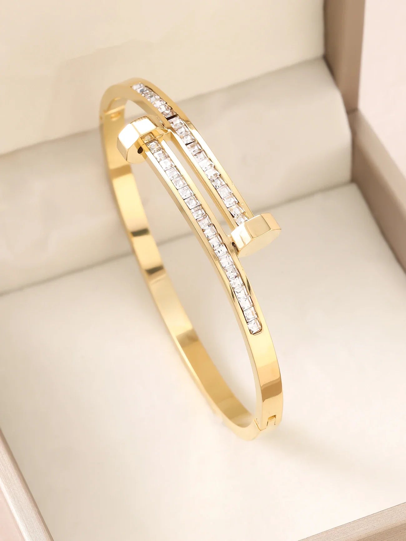 1pc 18K Gold Plated Stainless Steel Stackable Bracelet With Chain And Clover Design, Fashion Style For Women, Suitable For Casua Vera Lux