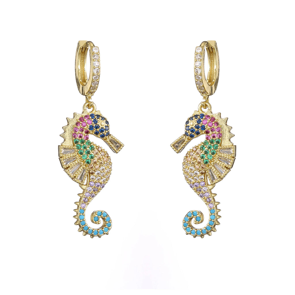 NEWBUY 2024 Trendy Colourful AAA CZ Zircon Inlay Seahorse Dangle Earrings For Women Party Jewelry Vera Lux