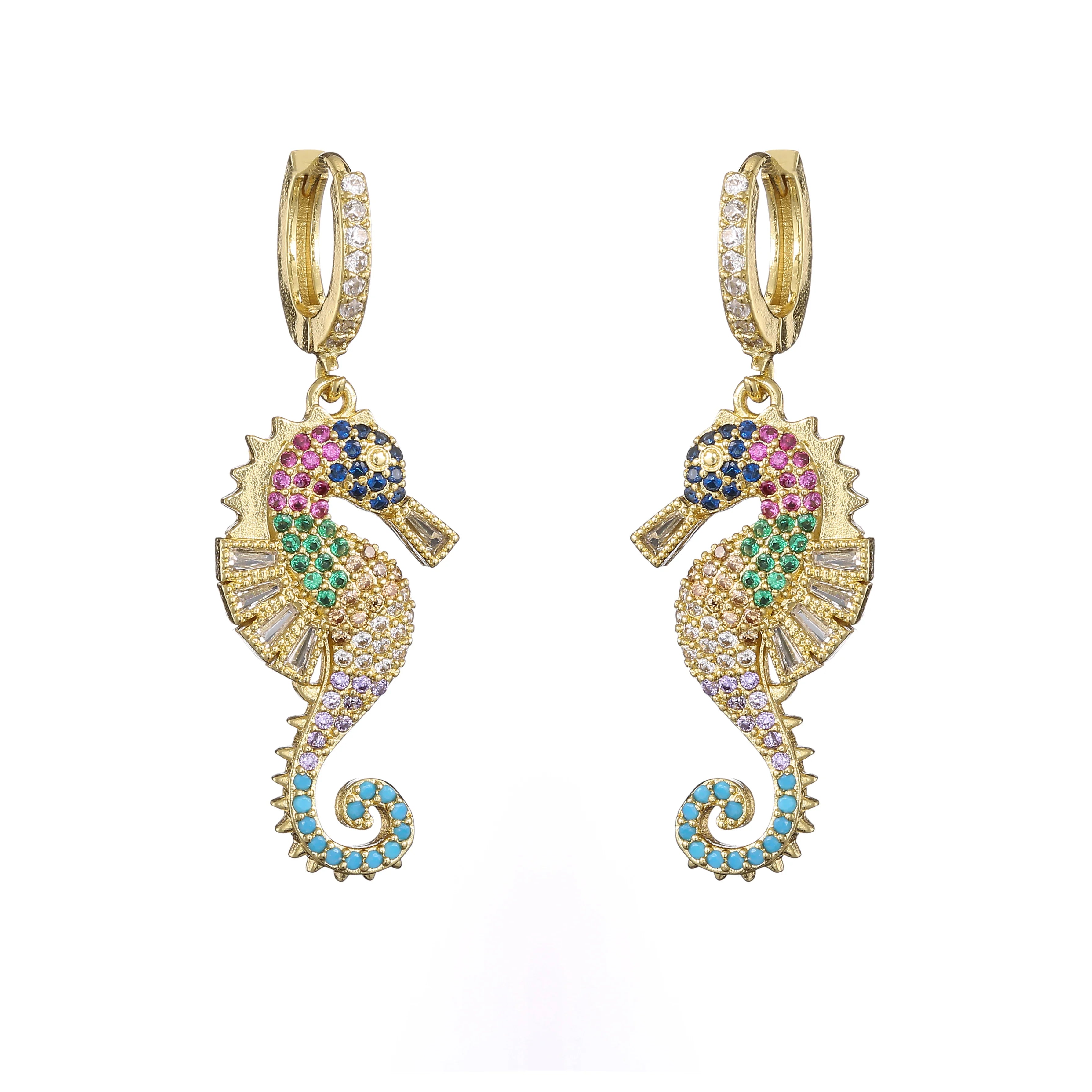 NEWBUY 2024 Trendy Colourful AAA CZ Zircon Inlay Seahorse Dangle Earrings For Women Party Jewelry Vera Lux