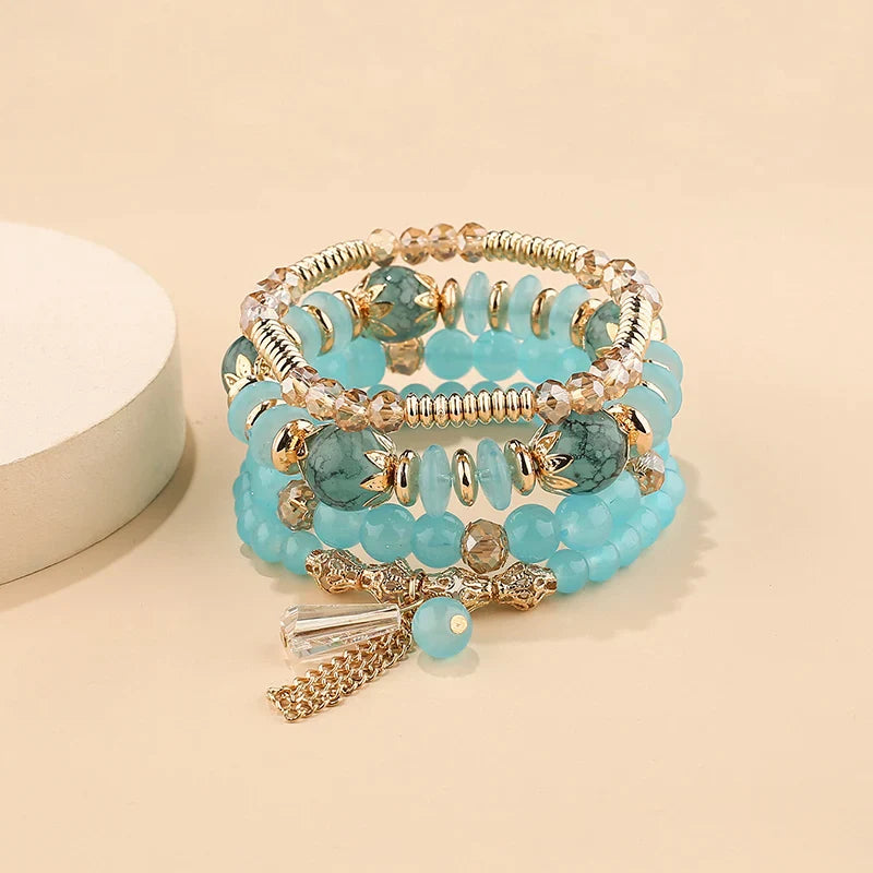 4Pcs New Tassel Charm Beads Bracelet Set For Women Colorful   Glass Beaded Chain Bangle Female Bohemian Jewelry Vera Lux