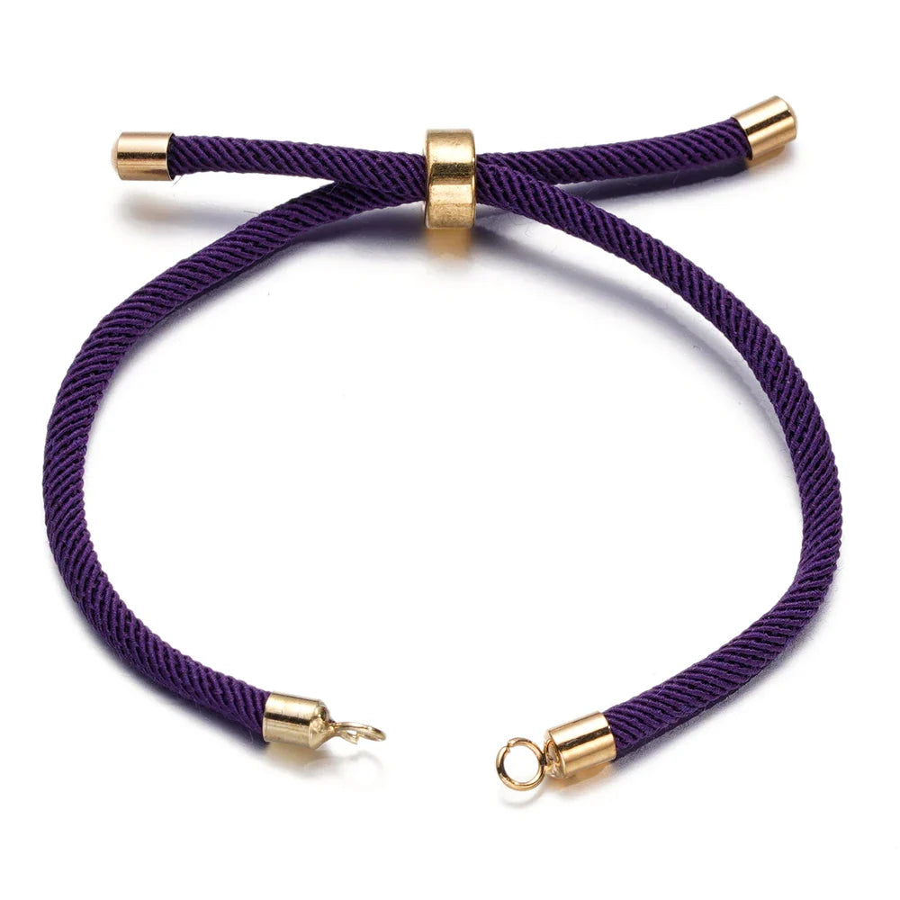 1pc Adjustable Nylon Braided Twisted Cords Slider Friendship Bracelets with Brass Cord End for Jewelry Making DIY Findings Vera Lux