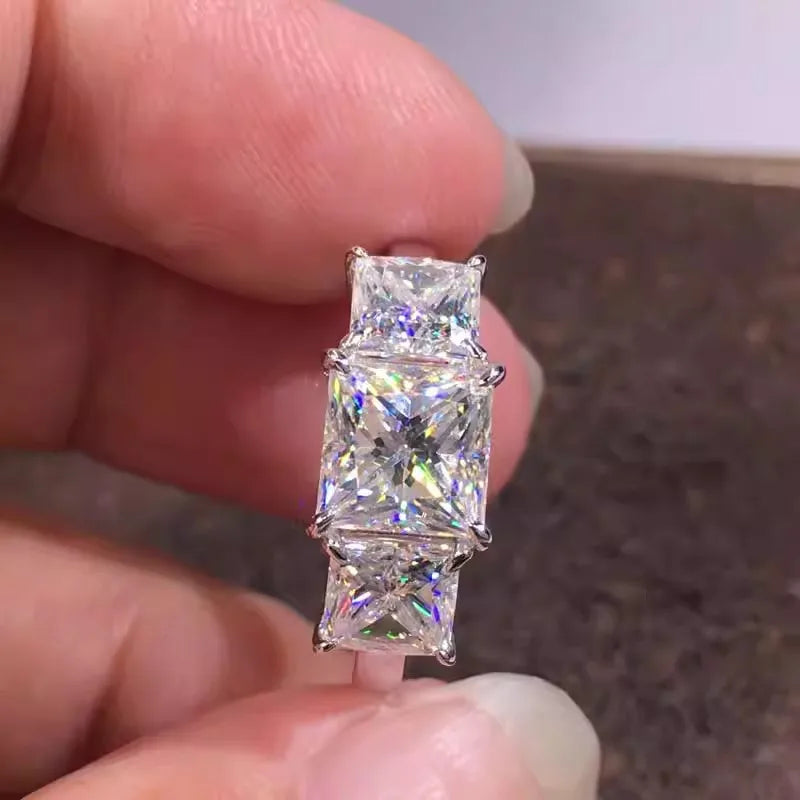 925 Sterling Silver Eternity Princess Square Cubic Zirconia Crystal Rings Women's Wedding Engagement Luxury Classic Lady Jewelry Vera Lux