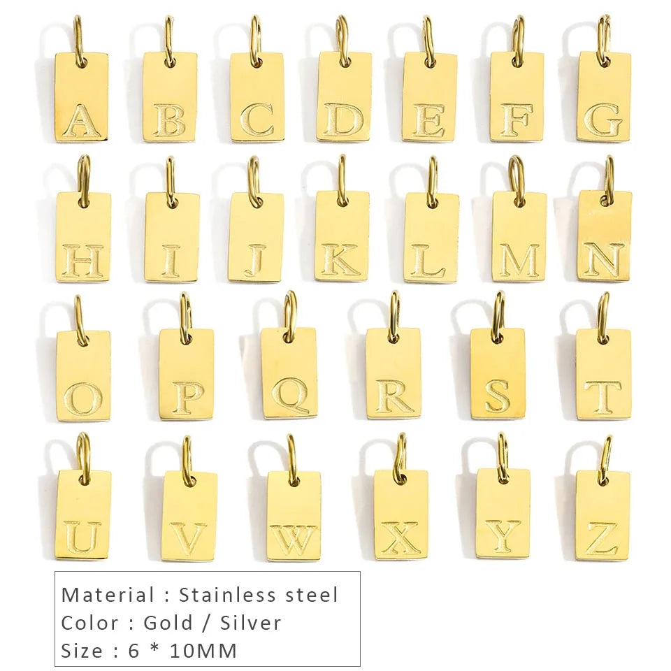 10PCS Alphabet Charm Pendant for Necklaces Stainless Steel Jewelry DIY Engraved Lettering Accessories Women's Fashion Jewelry Vera Lux