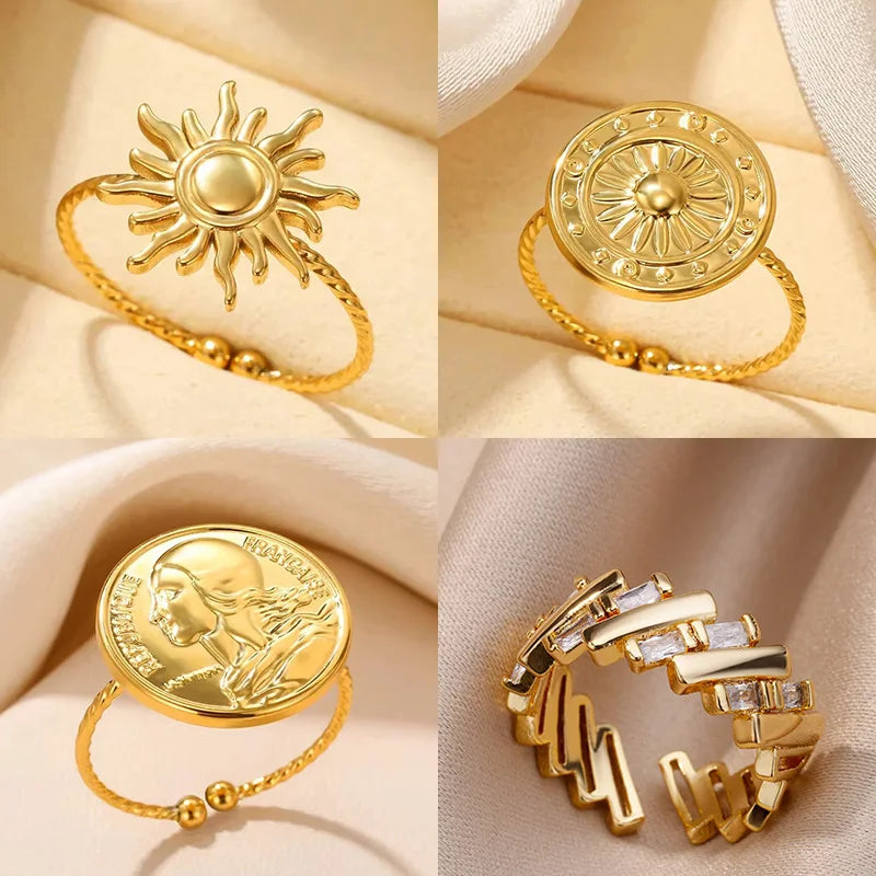 Stainless Steel Sun Rings For Women Gold Color Sun Butterfly Finger Adjustable Ring Aesthetic Fashion Wedding Jewelry Gift Vera Lux