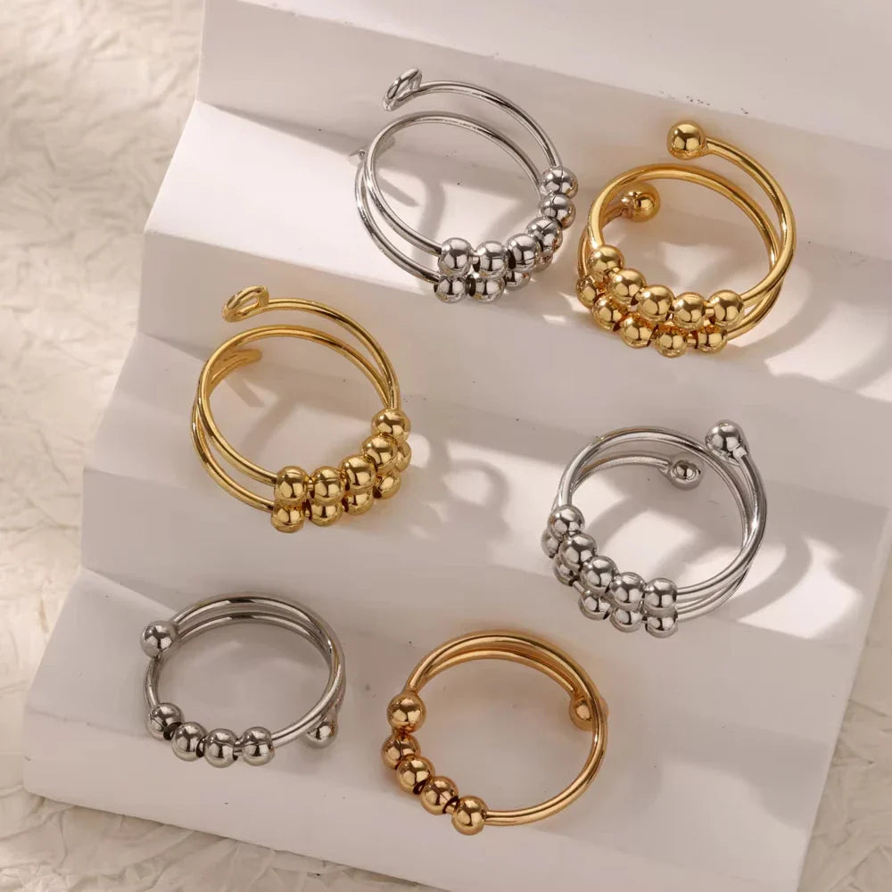 Punk Chunky Ball Rings For Women Men Gold Color Stainless Steel Anxiety Beads Ring Trendy Jewelry Finger Accessories Gift BFF Vera Lux