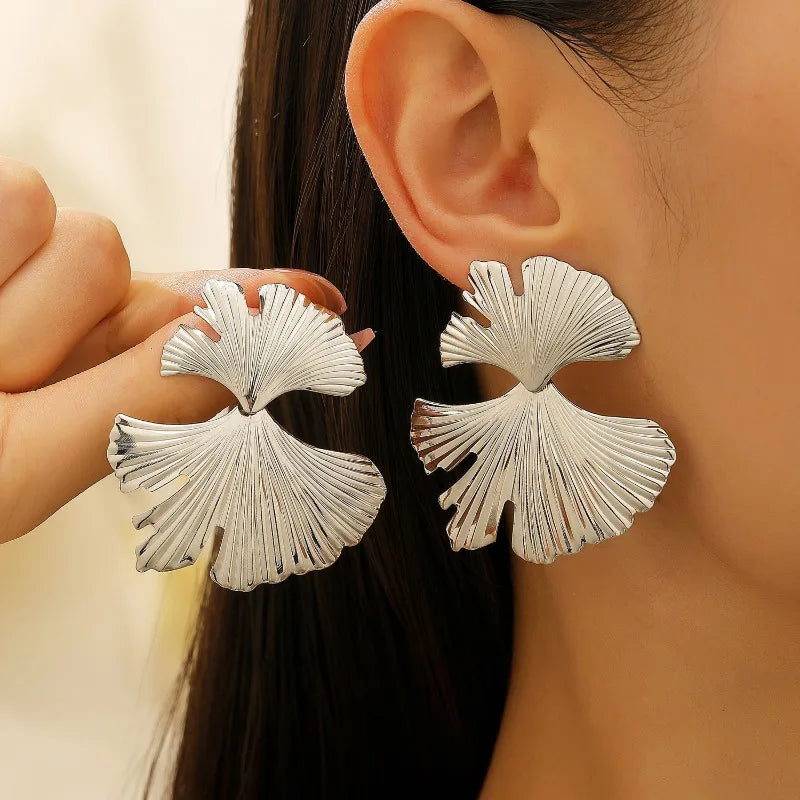 Exaggerated Ginkgo Leaf Stud Earrings for Women Trendy Unique Minimalist Alloy Design Earring Fashion Jewelry Vera Lux