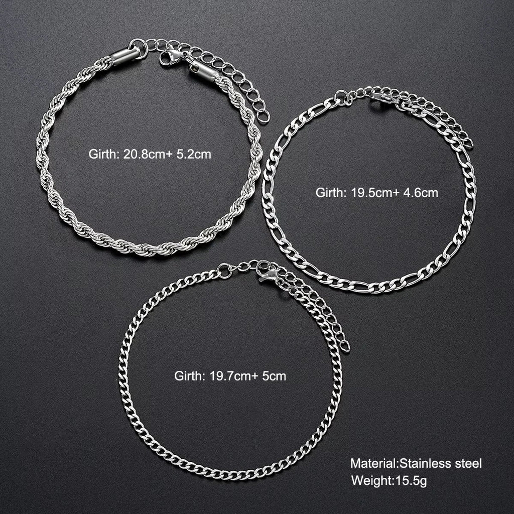 3pcs/set Stainless Steel Punk Cuban Chain Bracelet for Men Minimalist Silver Color Hip Hop Bracelet Party Fashion Jewelry Gifts Vera Lux