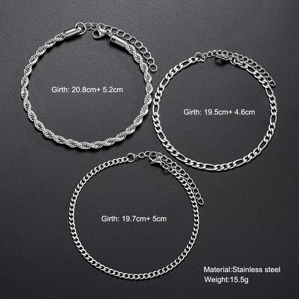 3pcs/set Stainless Steel Punk Cuban Chain Bracelet for Men Minimalist Silver Color Hip Hop Bracelet Party Fashion Jewelry Gifts Vera Lux