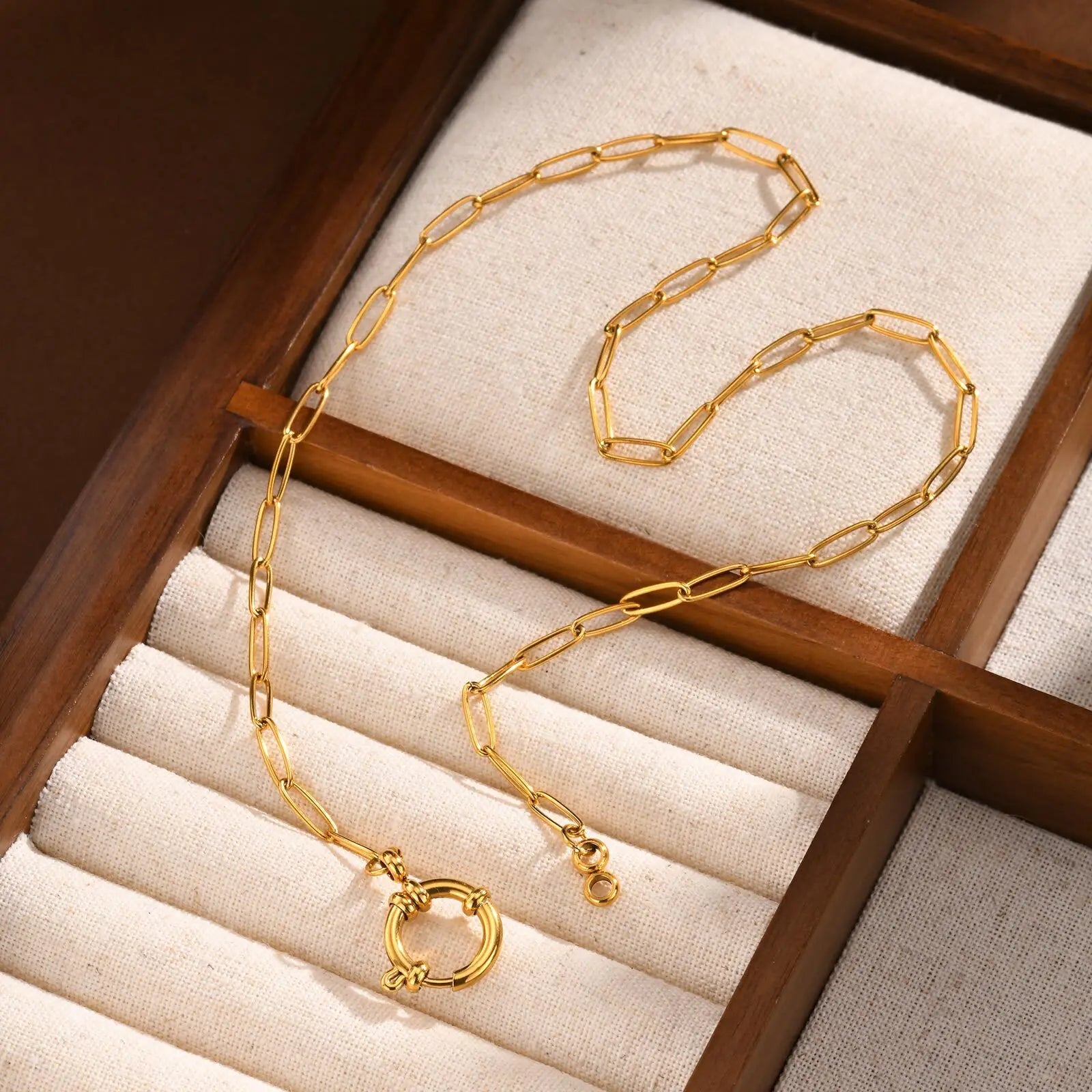 Paperclip Chain Choker Necklace, Women's Stainless Steel Spring Buckle Penddant Necklace, Waterproof 18k Gold Plated Jewelry Vera Lux