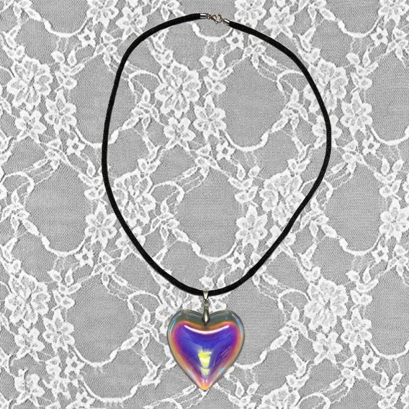 Big Red Glass Heart Pendant Black String Necklace For Women Pink Green Red AB Purple Crystal Stone Lovely Y2K Pendant Jewelry Vera Lux