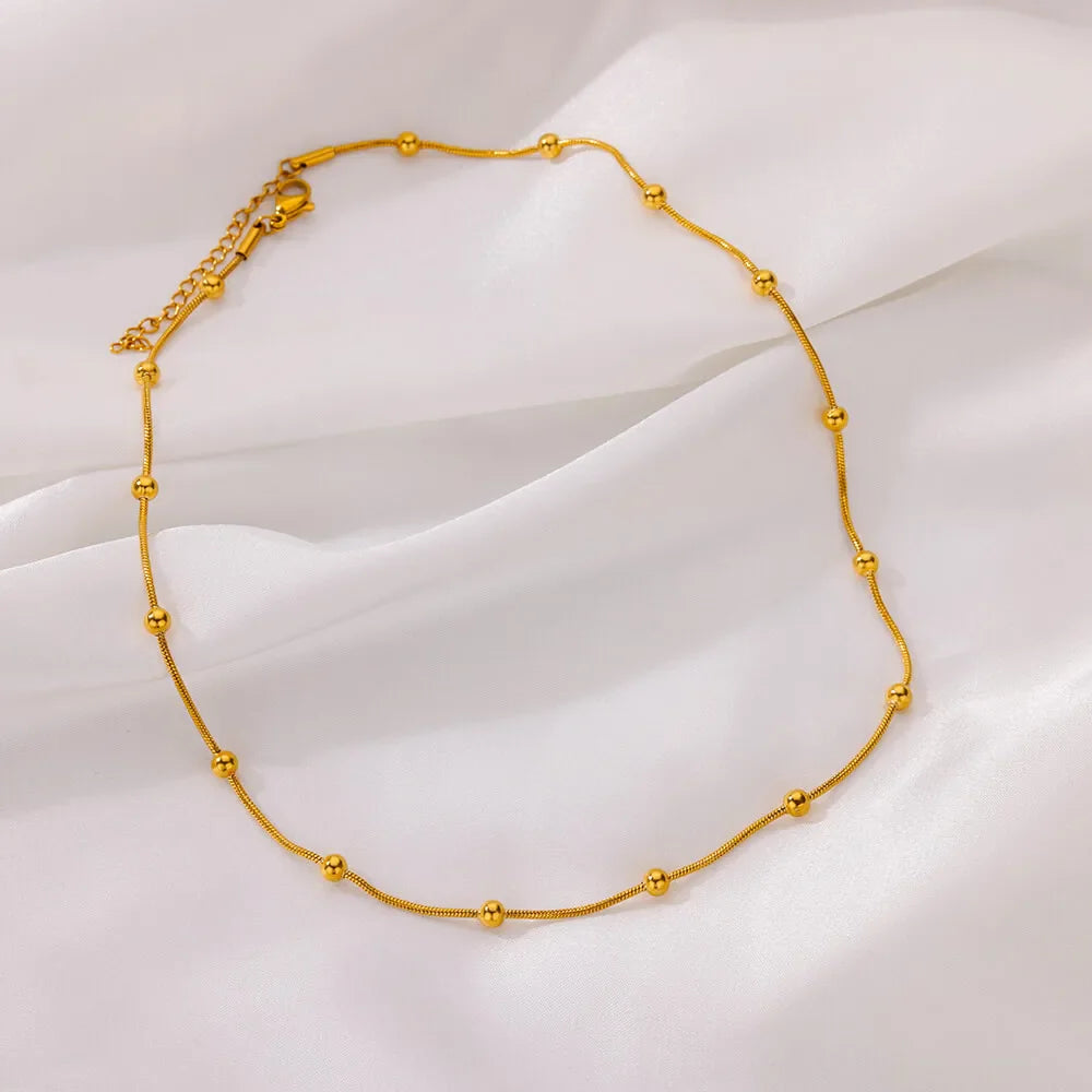Stainless Steel Beaded Round Snake Chain Necklaces For Women Gold Color Geometric Necklace Luxury Wedding Party Jewelry Gift BFF Vera Lux