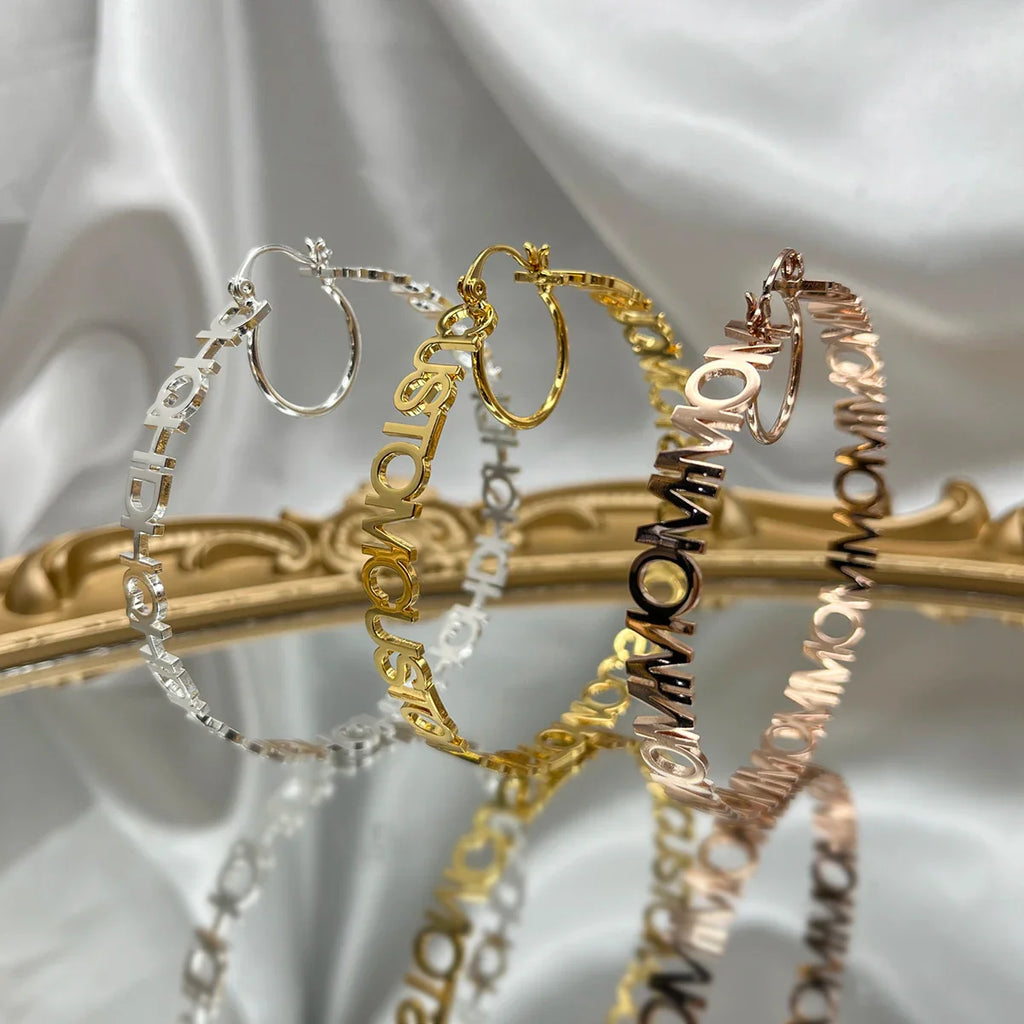 DHQH New Wholesale 40-70mm Customized Name Earrings Stainless Steel Earrings Customized Letter Earrings Women's Bridal Maid Gift Vera Lux