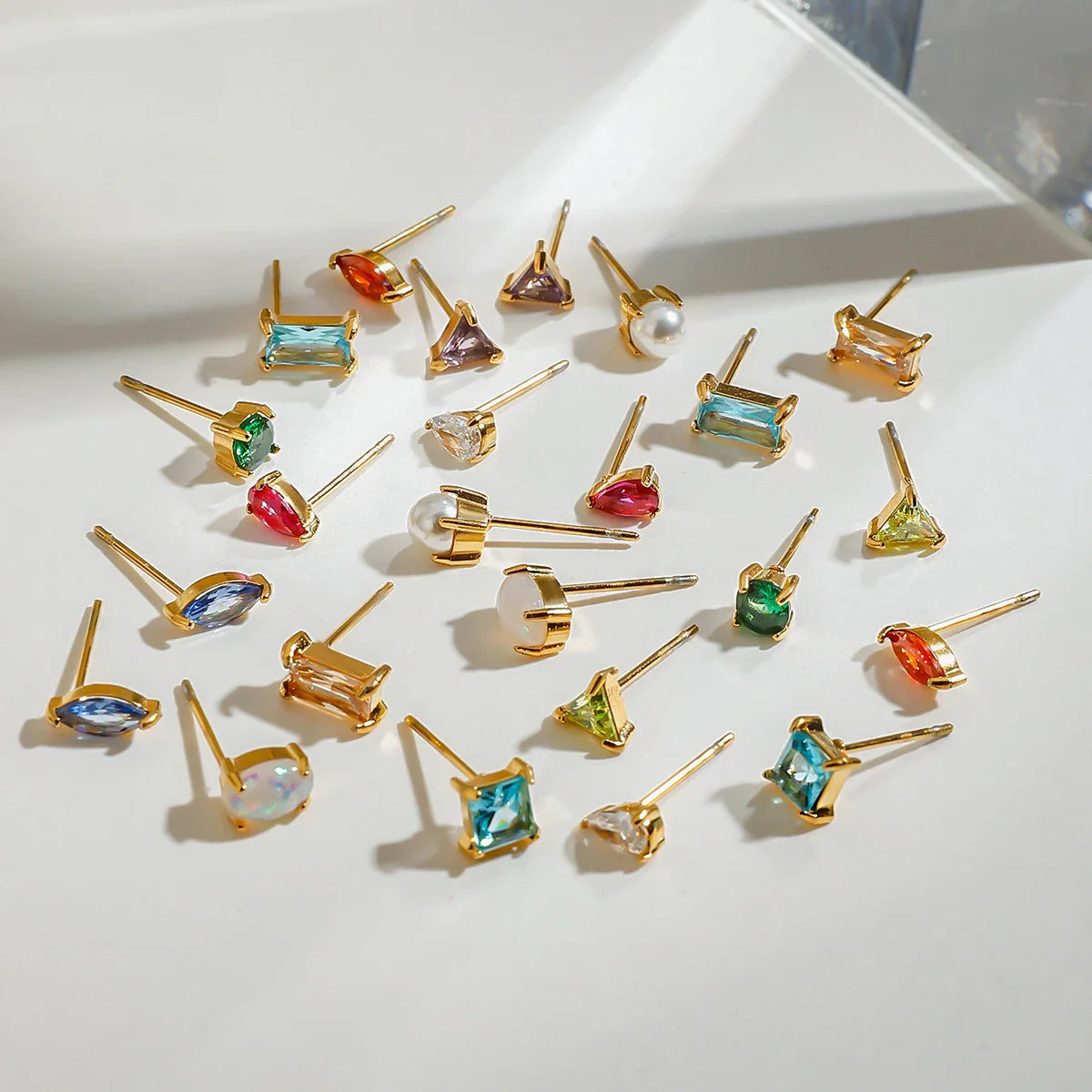 Uworld Minimalism Birthstone Gold Color Ear studs Grace Personalized Delicate Gemstone Earring Dainty Birth Month Stone Charm Vera Lux