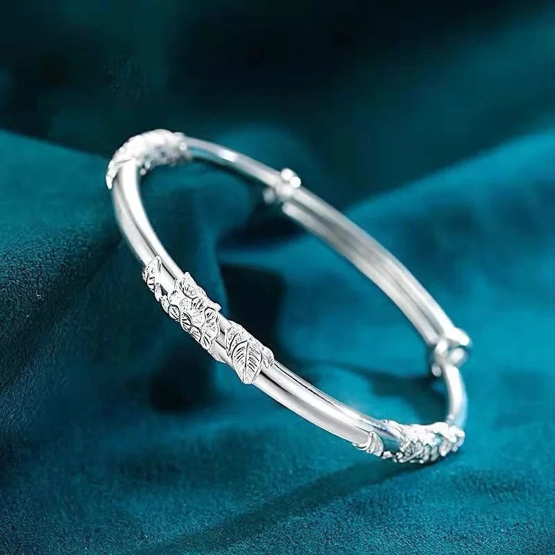 ALIZERO 925 Sterling Silver Full-blown Flowers Bangle Bracelet For Women's Delicate Open Adjustable Bracelets Fashion Jewelry Vera Lux