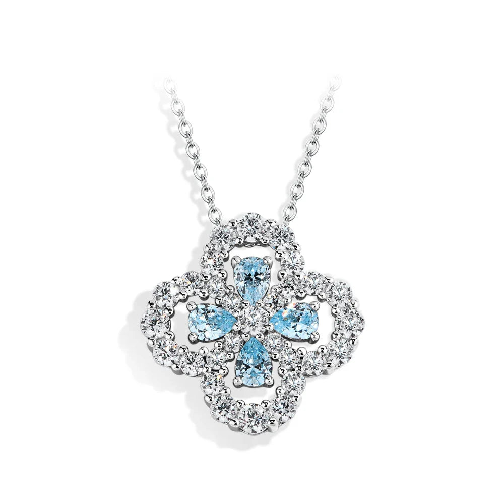 MINTYBOX S925 Silver Moissanite Diamond Loop Full Motif Pendant Clover Diamond White Gold Necklaces for Women Girls Jewelry Gift Vera Lux