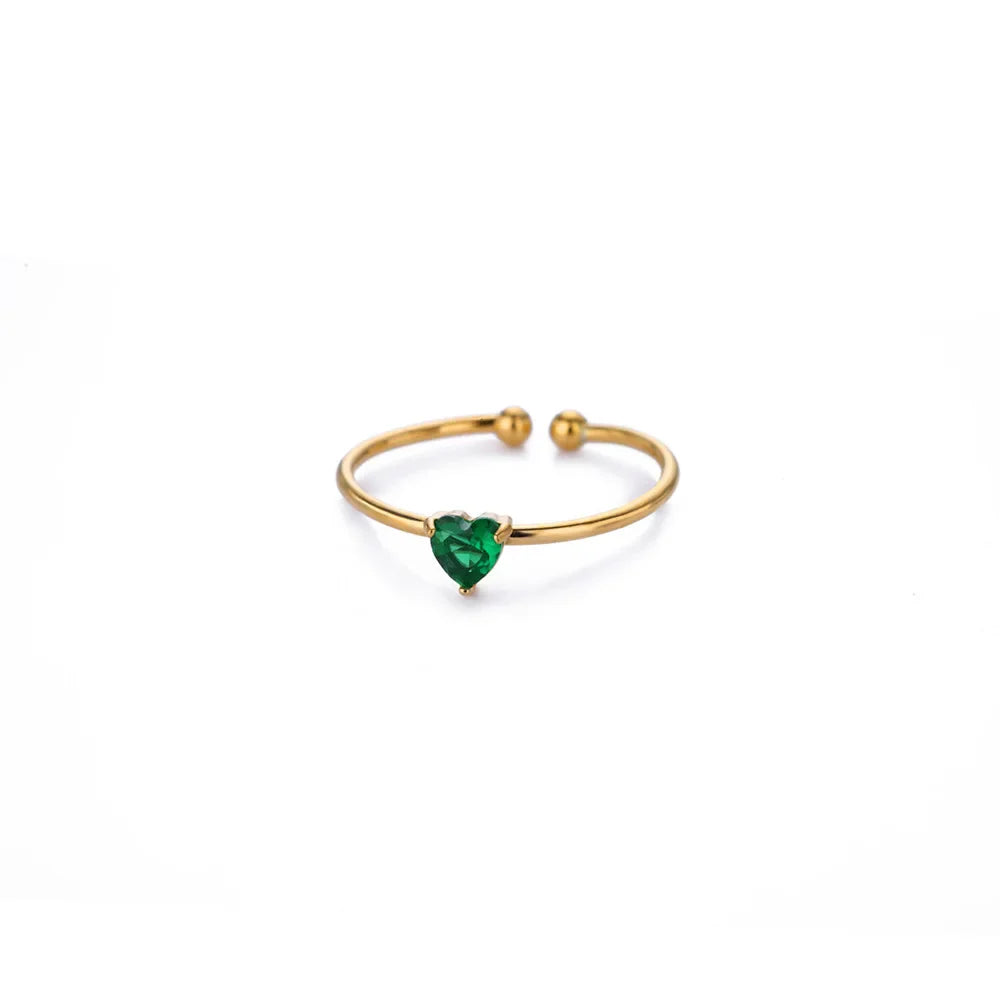 2025 Birth Colorful Cubic Zircon Heart Opening Rings For Women Fashion Dainty Stainless Steel Princess Ring Jewelry Wedding Gift Vera Lux