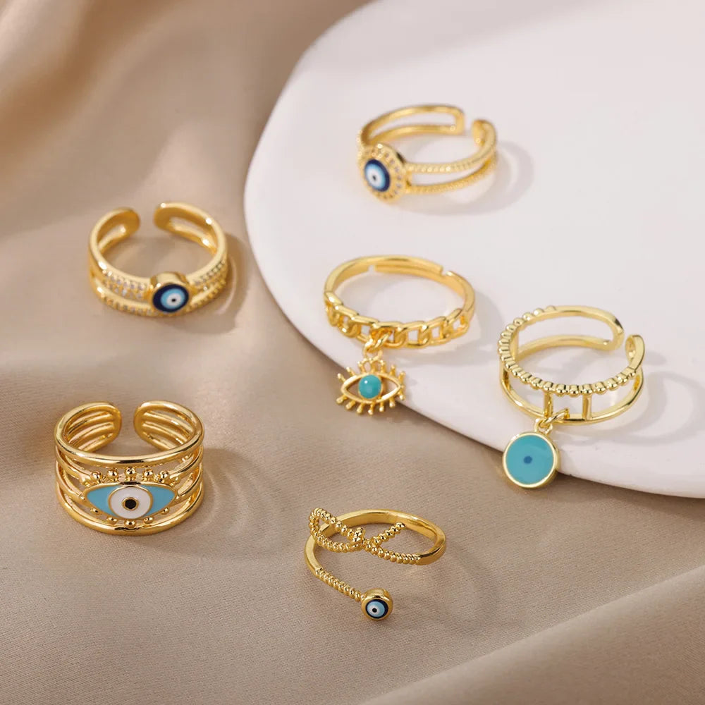 Evil Eye Rings For Women Stainless Steel Turkish Eye Ring Wedding Gothic Aesthetic Jewelry Sets anillos bague bijoux Vera Lux