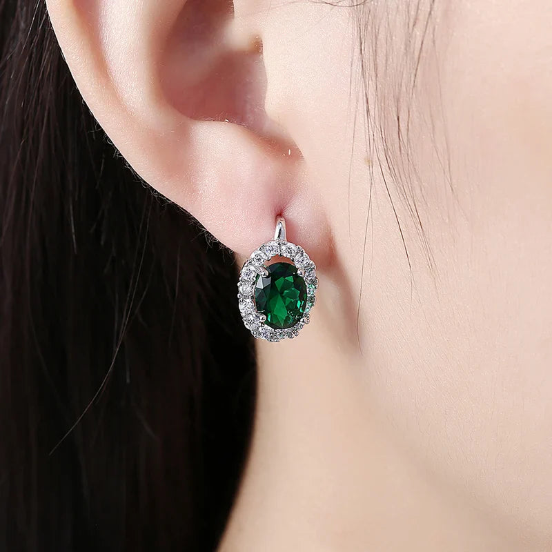 925 Silver Green/White Zircon Drop Earring For Women Wedding Jewelry Vera Lux