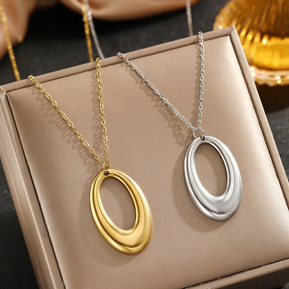 DOTIFI  Stainless Steel Delicate Hollow Arc Circle Geometric Pendant Necklace Female Fashion Minimalist Commuter Long Necklace Vera Lux