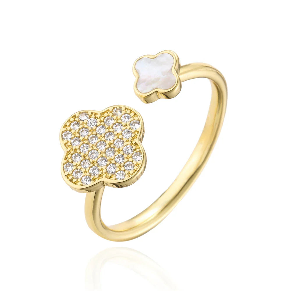 NEWBUY Hot Sale Statement Flower Design Open-End Wedding Ring For Women Luxury AAA CZ Zirconia Engagement Jewelry Femme Bijoux Vera Lux