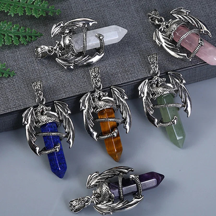 1pcs Stainless Steel Crystal Necklace Pendant Trendy hip-hop Style Cool Flying Hexagonal Dragon Crystal Necklace Jewelry Vera Lux