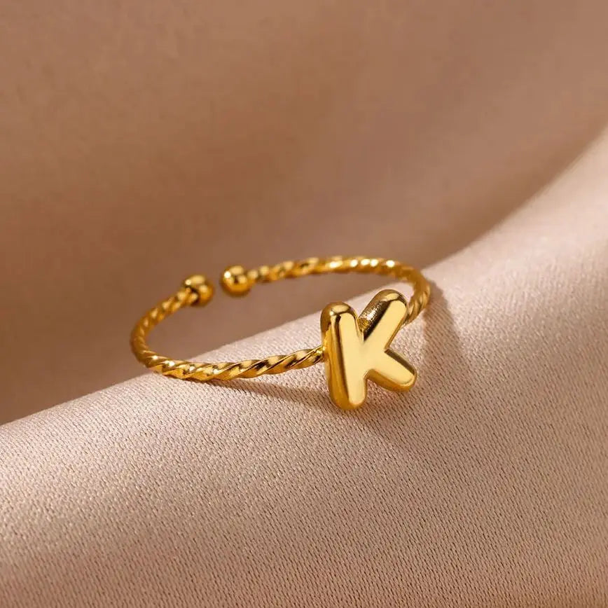 Cute Chunky Initial Letter Rings For Women Gold Color Stainless Steel A-Z Letter Adjustable Ring Aesthetic Wedding Jewelry Gift Vera Lux