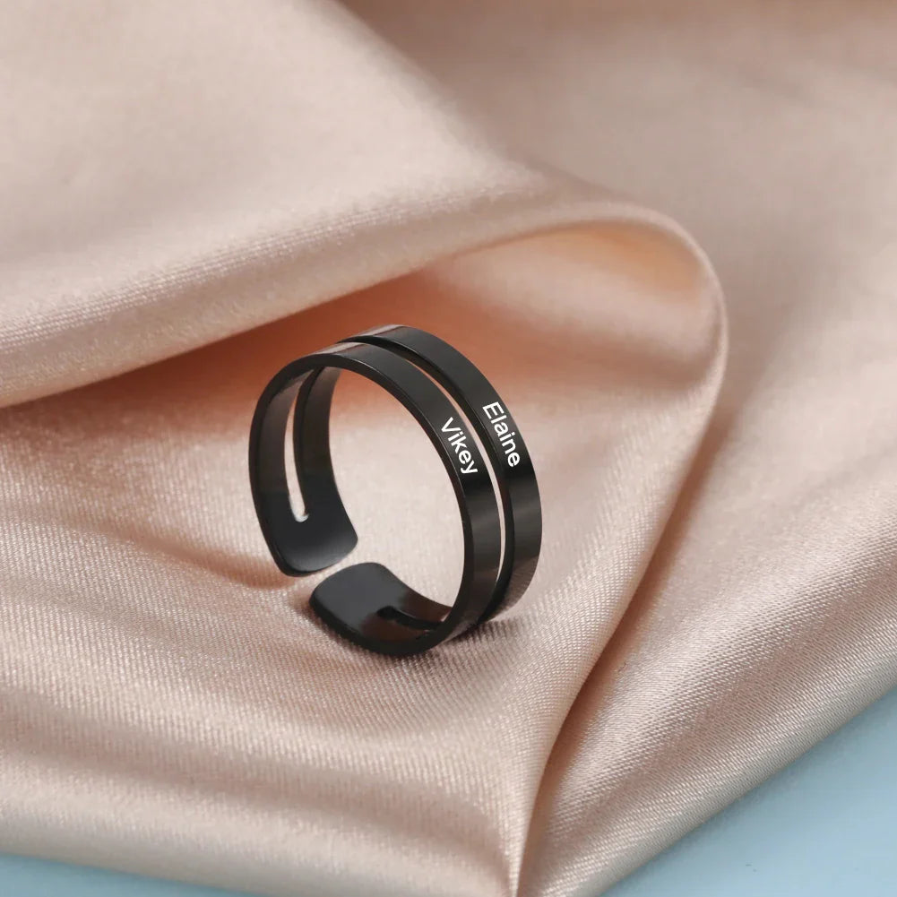 Personalized Finger Ring For Woman Men Family Engrave Name Custom Couple Lover Gift Metal Stainless Steel Gold Color Jewelry Vera Lux