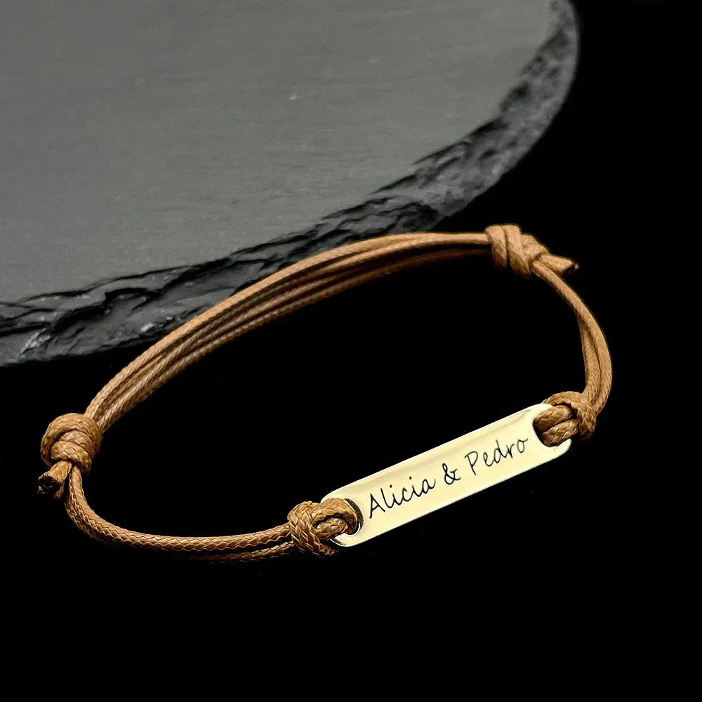 Personalized Custom Name Stainless Steel Bracelet Women Leather Rope Adjustable Bracelet Couple Bangle Valentine's Day Jewelry Vera Lux