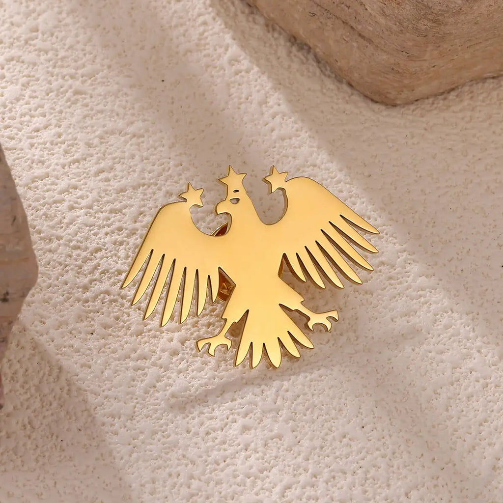 Gold Color Punk Eagle Stars Brooches For Men Women Fashion Geometric Animals Emblem Brooch Stainless Steel Jewelry Birthday Gift Vera Lux